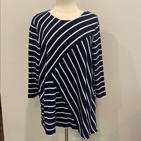 Chico's Navy & White Striped 3/4 Sleeve Blouse Sz XL - Picture 1 of 4